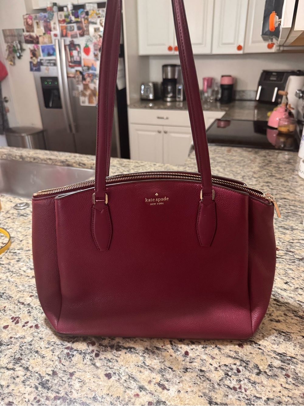 kate spade burgundy leather shoulder tote